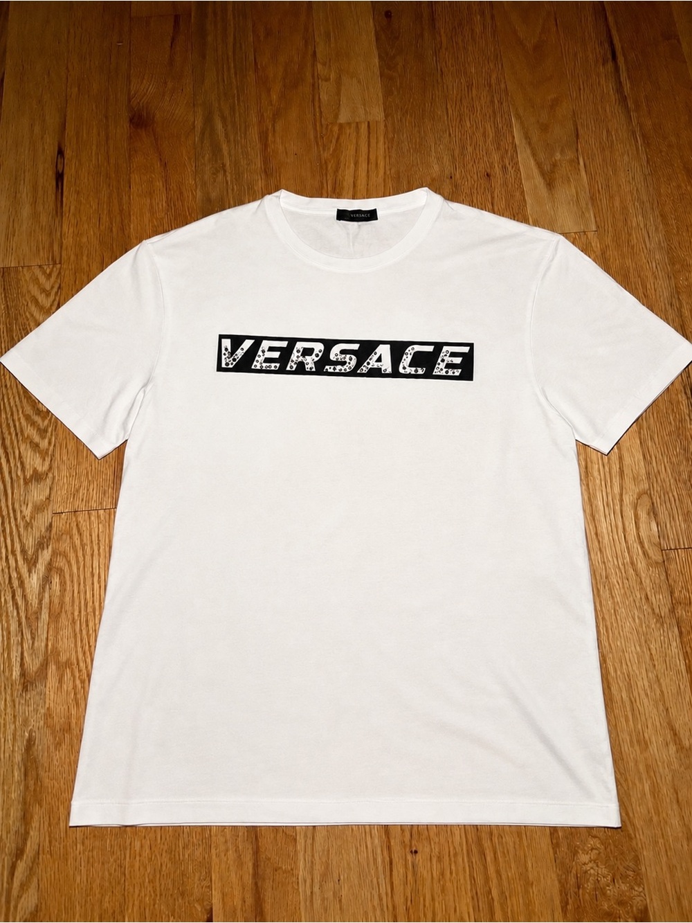 Versace Rhinestone Spellout Tshirt, Like New🔥